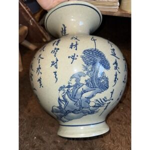 13" China Tang Dynasty old kiln Blue and white porcelain poetry bottle vase